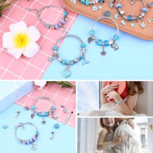 Charm Bracelets Kit for Girls, Flasoo 66 Pcs Jewelry Making Kit with Bracelet Beads, Jewelry Charms, Bracelets for Jewelry Making and DIY Crafts with Blue Gift Box