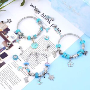 Charm Bracelets Kit for Girls, Flasoo 66 Pcs Jewelry Making Kit with Bracelet Beads, Jewelry Charms, Bracelets for Jewelry Making and DIY Crafts with Blue Gift Box