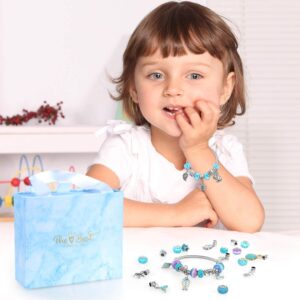 Charm Bracelets Kit for Girls, Flasoo 66 Pcs Jewelry Making Kit with Bracelet Beads, Jewelry Charms, Bracelets for Jewelry Making and DIY Crafts with Blue Gift Box