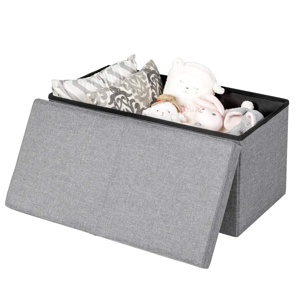 Giantex Folding Storage Ottoman 30 Inches W/Lift Top, 80L Large Storage Space and Padded Seat Bed End Bench Storage Chest for Living Room Bedroom Hallway Entryway Fabric Shoe Bench Footrest (Sliver)