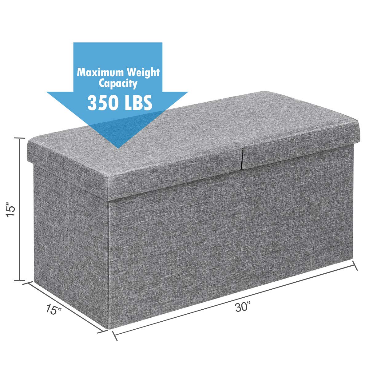 Giantex Folding Storage Ottoman 30 Inches W/Lift Top, 80L Large Storage Space and Padded Seat Bed End Bench Storage Chest for Living Room Bedroom Hallway Entryway Fabric Shoe Bench Footrest (Sliver)