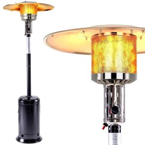 47000 btu outdoor propane patio heater, stainless steel burner, with anti-tilt and flame-out protection system, etl certified, 10-foot radius heat reflector, add warmth and ambience to backyard, party