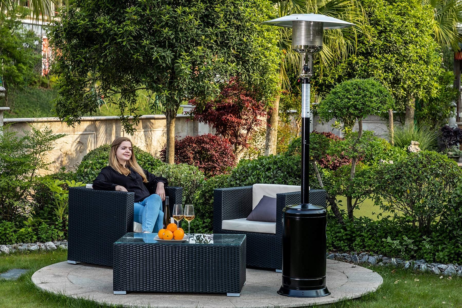 47000 BTU Outdoor Propane Patio Heater, Stainless Steel Burner, with Anti-tilt and Flame-out Protection System, ETL Certified, 10-foot Radius Heat Reflector, Add Warmth and Ambience to Backyard, Party