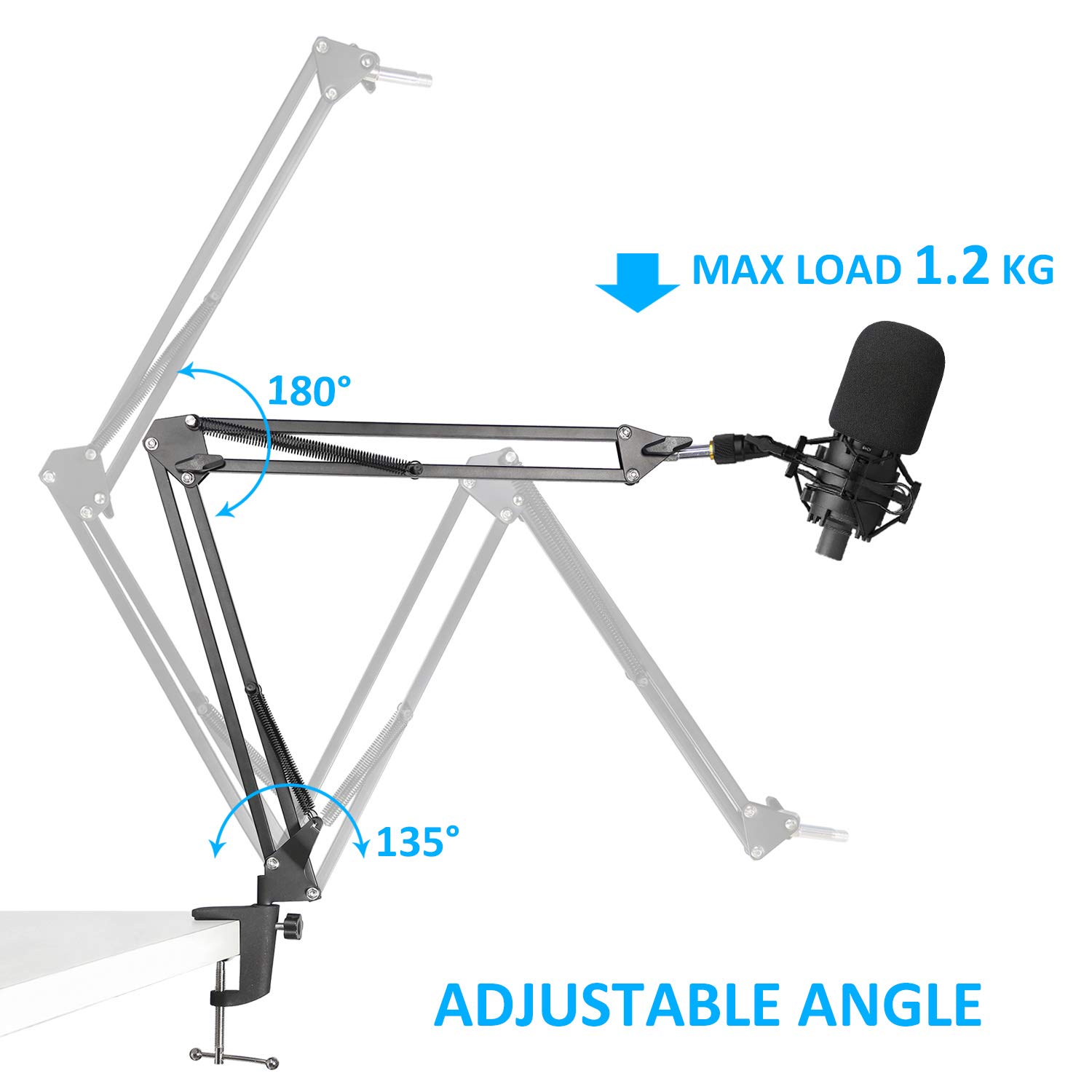 Audio-Technica AT2020 Mic Boom Arm with Foam Windscreen, Suspension Boom Scissor Arm Stand with Pop Filter Cover for Audio-Technica AT2020 Microphone by SUNMON