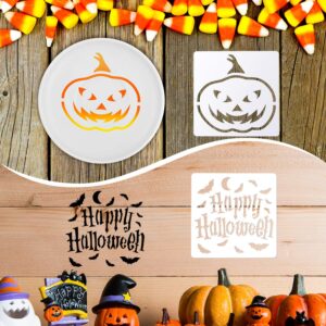 9 Pieces Halloween Stencils Template 7.9 x 7.9 Inch Large Halloween Pumpkins Painting Stencils Reusable Witch Skeleton Template for DIY Cards Drawing on Wood Paper Wall Crafts