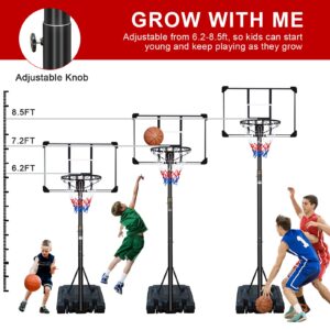 aukung Portable Basketball Hoop & Goal Basketball Stand Height Adjustable 6.2-8.5ft with 35.4Inch Transparent Backboard & Wheels for Youth Teenagers Outdoor Indoor Basketball Goal Game Play