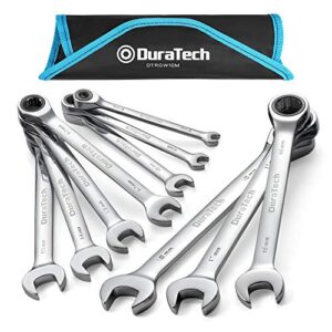 duratech ratcheting wrench set, combination wrench set, metric, 10-piece, 6-18mm, cr-v steel, with pouch