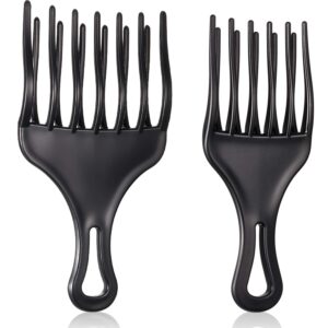 2 pieces hair pick afro comb double fist pick large and small plastic afro pick comb detangle wig braid pick hair lift comb hair styling tool for women men (3.8 x 7 inch, 2.6 x 6.4 inch)
