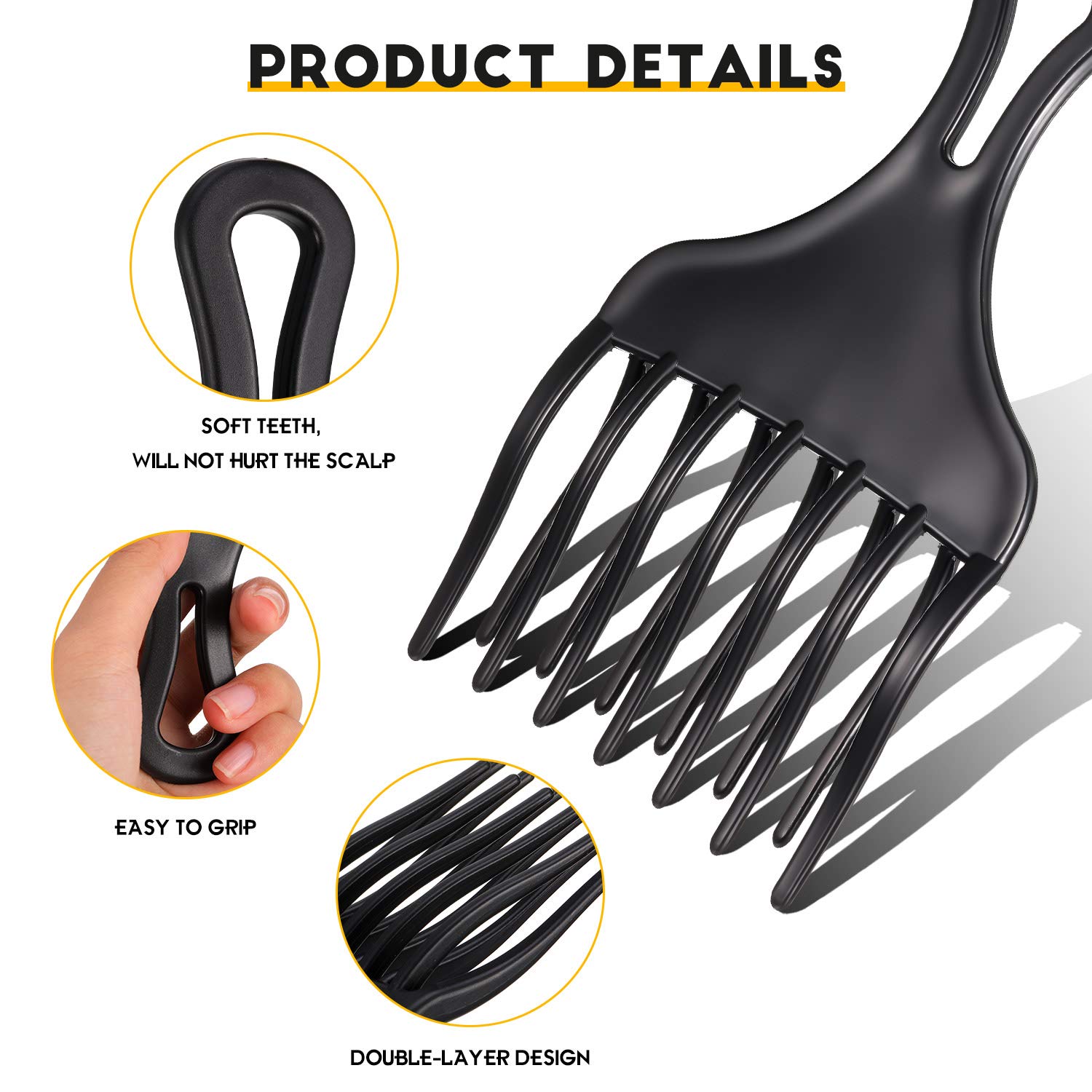 2 Pieces Hair Pick Afro Comb Double Fist Pick Large and Small Plastic Afro Pick Comb Detangle Wig Braid Pick Hair Lift Comb Hair Styling Tool for Women Men (3.8 x 7 Inch, 2.6 x 6.4 Inch)