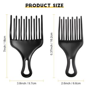 2 Pieces Hair Pick Afro Comb Double Fist Pick Large and Small Plastic Afro Pick Comb Detangle Wig Braid Pick Hair Lift Comb Hair Styling Tool for Women Men (3.8 x 7 Inch, 2.6 x 6.4 Inch)