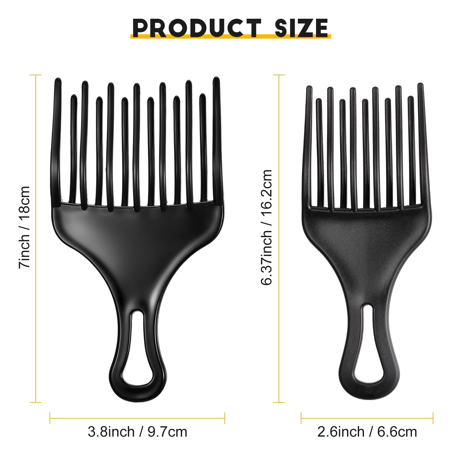 2 Pieces Hair Pick Afro Comb Double Fist Pick Large and Small Plastic Afro Pick Comb Detangle Wig Braid Pick Hair Lift Comb Hair Styling Tool for Women Men (3.8 x 7 Inch, 2.6 x 6.4 Inch)