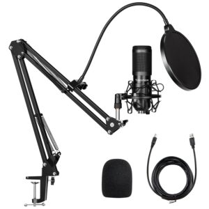 yakomon usb streaming podcast microphone kit, professional 192khz/24bit studio cardioid condenser computer pc mic kit with scissor arm shock mount stand pop filter for music recording,youtube