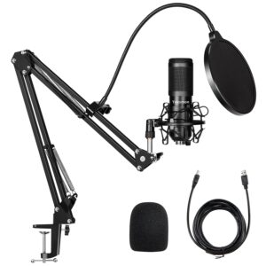 Yakomon USB Streaming Podcast Microphone Kit, Professional 192KHZ/24Bit Studio Cardioid Condenser Computer PC Mic Kit with Scissor Arm Shock Mount Stand Pop Filter for Music Recording,YouTube