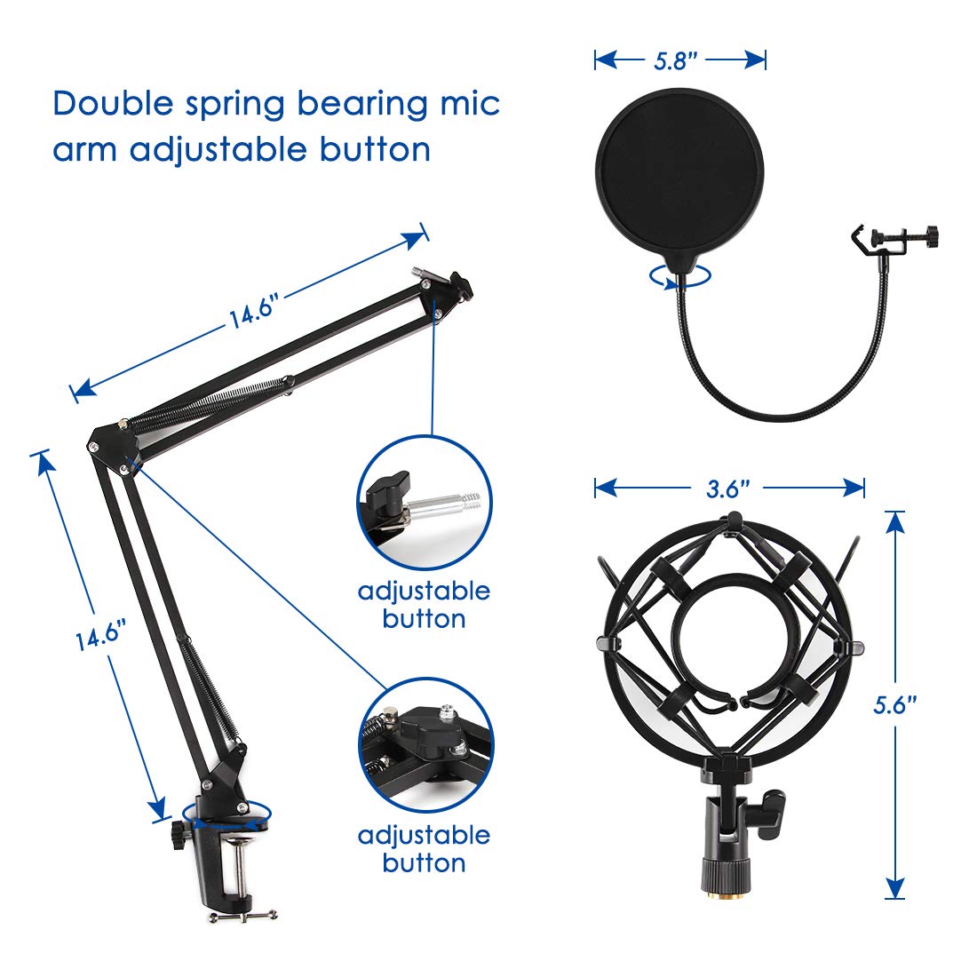Yakomon USB Streaming Podcast Microphone Kit, Professional 192KHZ/24Bit Studio Cardioid Condenser Computer PC Mic Kit with Scissor Arm Shock Mount Stand Pop Filter for Music Recording,YouTube
