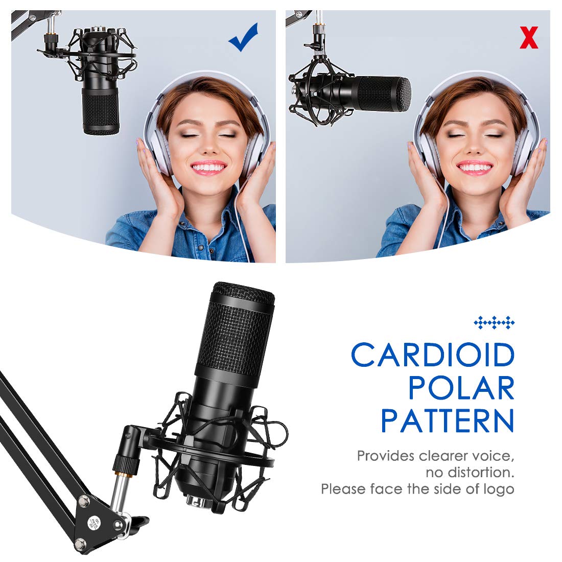 Yakomon USB Streaming Podcast Microphone Kit, Professional 192KHZ/24Bit Studio Cardioid Condenser Computer PC Mic Kit with Scissor Arm Shock Mount Stand Pop Filter for Music Recording,YouTube