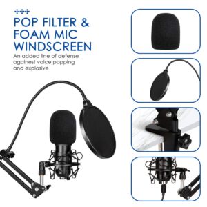 Yakomon USB Streaming Podcast Microphone Kit, Professional 192KHZ/24Bit Studio Cardioid Condenser Computer PC Mic Kit with Scissor Arm Shock Mount Stand Pop Filter for Music Recording,YouTube