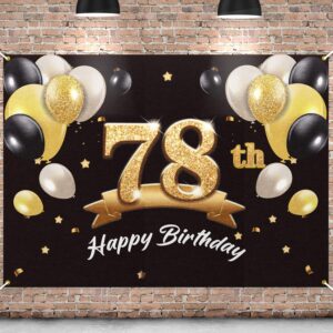 pakboom happy 78th birthday banner backdrop - 78 birthday party decorations supplies for men - black gold 4 x 6ft