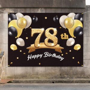 PAKBOOM Happy 78th Birthday Banner Backdrop - 78 Birthday Party Decorations Supplies for Men - Black Gold 4 x 6ft