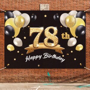 PAKBOOM Happy 78th Birthday Banner Backdrop - 78 Birthday Party Decorations Supplies for Men - Black Gold 4 x 6ft