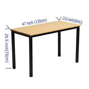 USHOW Computer Desk 47 inches Large Size Desk Writing Desk,Modern Simple Style PC Table,Black Metal Frame for Home Office,Sandalwood