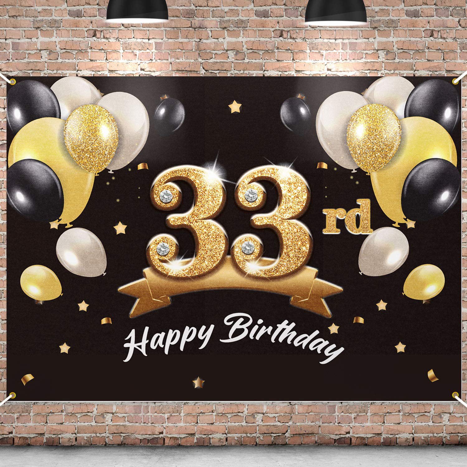 PAKBOOM Happy 33rd Birthday Banner Backdrop - 33 Birthday Party Decorations Supplies for Men - Black Gold 4 x 6ft