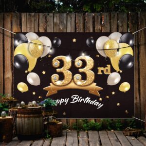 PAKBOOM Happy 33rd Birthday Banner Backdrop - 33 Birthday Party Decorations Supplies for Men - Black Gold 4 x 6ft