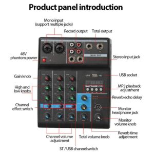 Professional Audio Mixer, ALPOWL Sound Board Console System, Interface 4 Channel Digital USB Bluetooth MP3 Computer Input 48V Phantom Power Stereo DJ Studio Streaming FX 16-Bit DSP Processor