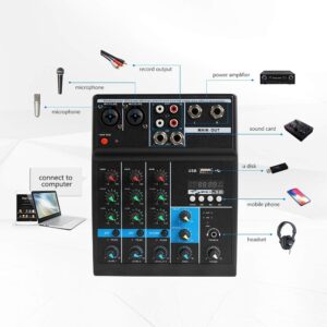 Professional Audio Mixer, ALPOWL Sound Board Console System, Interface 4 Channel Digital USB Bluetooth MP3 Computer Input 48V Phantom Power Stereo DJ Studio Streaming FX 16-Bit DSP Processor