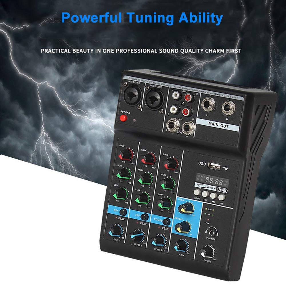 Professional Audio Mixer, ALPOWL Sound Board Console System, Interface 4 Channel Digital USB Bluetooth MP3 Computer Input 48V Phantom Power Stereo DJ Studio Streaming FX 16-Bit DSP Processor