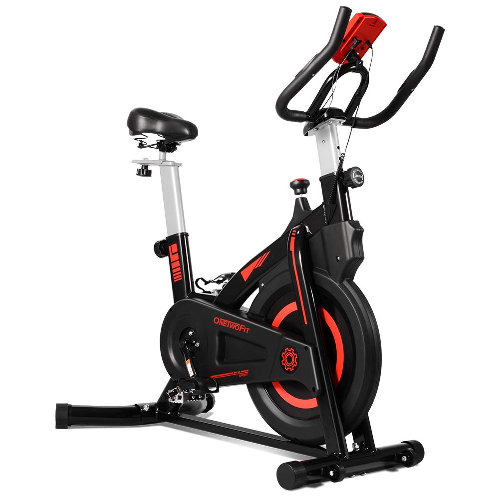 OneTwoFit Indoor Exercise Bike with Monitor,Adjustable Seat & Handlebars Cycling Bike for Home Cardio Workout OT212