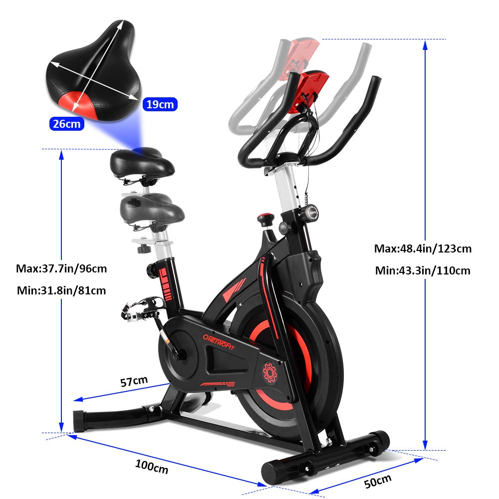 OneTwoFit Indoor Exercise Bike with Monitor,Adjustable Seat & Handlebars Cycling Bike for Home Cardio Workout OT212