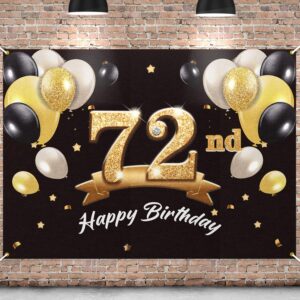 pakboom happy 72nd birthday banner backdrop - 72 birthday party decorations supplies for men - black gold 4 x 6ft