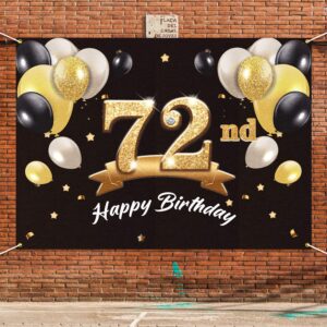 PAKBOOM Happy 72nd Birthday Banner Backdrop - 72 Birthday Party Decorations Supplies for Men - Black Gold 4 x 6ft