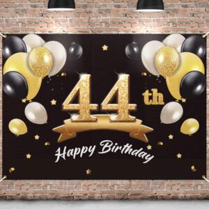 pakboom happy 44th birthday banner backdrop - 44 birthday party decorations supplies for men - black gold 4 x 6ft
