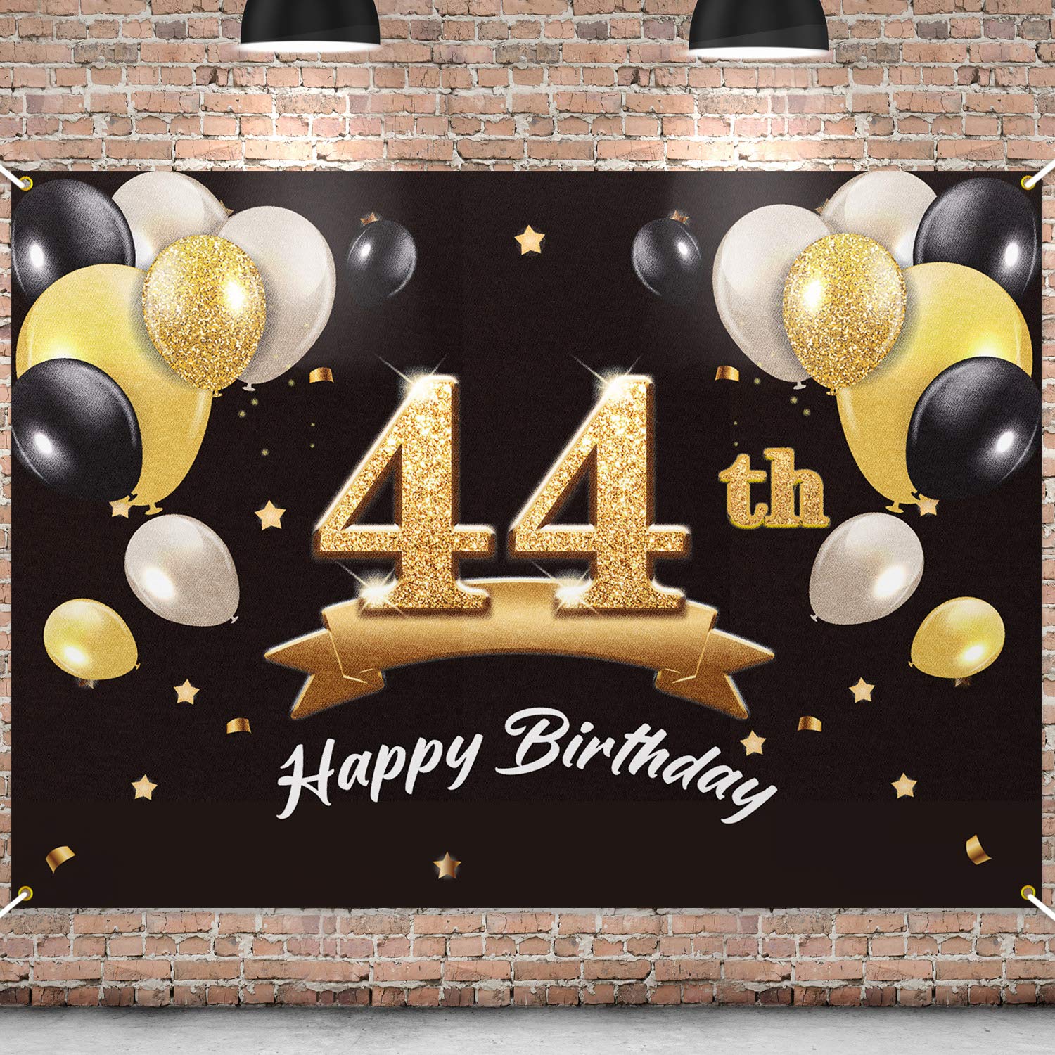 PAKBOOM Happy 44th Birthday Banner Backdrop - 44 Birthday Party Decorations Supplies for Men - Black Gold 4 x 6ft