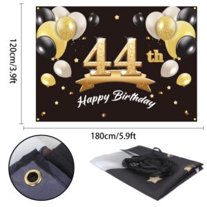 PAKBOOM Happy 44th Birthday Banner Backdrop - 44 Birthday Party Decorations Supplies for Men - Black Gold 4 x 6ft