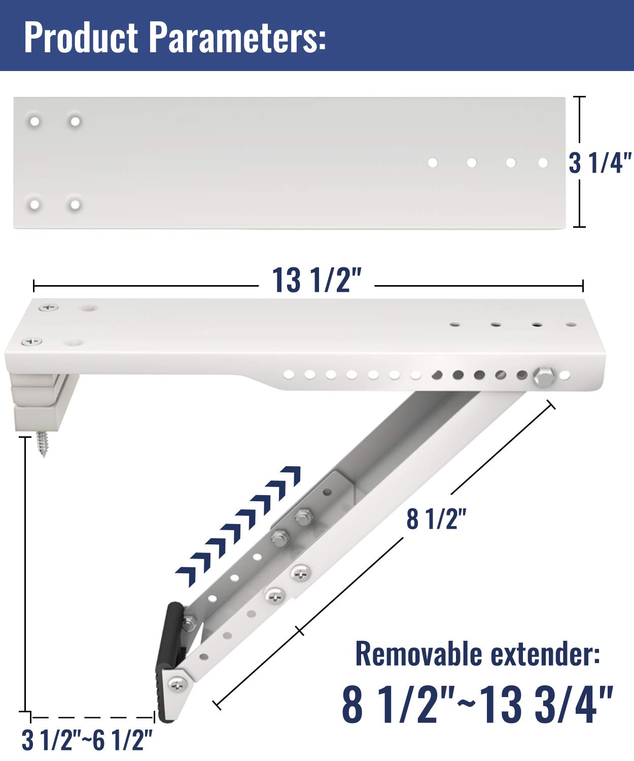 LuckIn Window Air Conditioner Support Bracket, Universal for 5,000-12,000 BTU AC Units, Up to 85lbs, Adjustable Extender Leg & Megnetic Spirit Level, 2-Pack