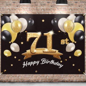 pakboom happy 71st birthday banner backdrop - 71 birthday party decorations supplies for men - black gold 4 x 6ft