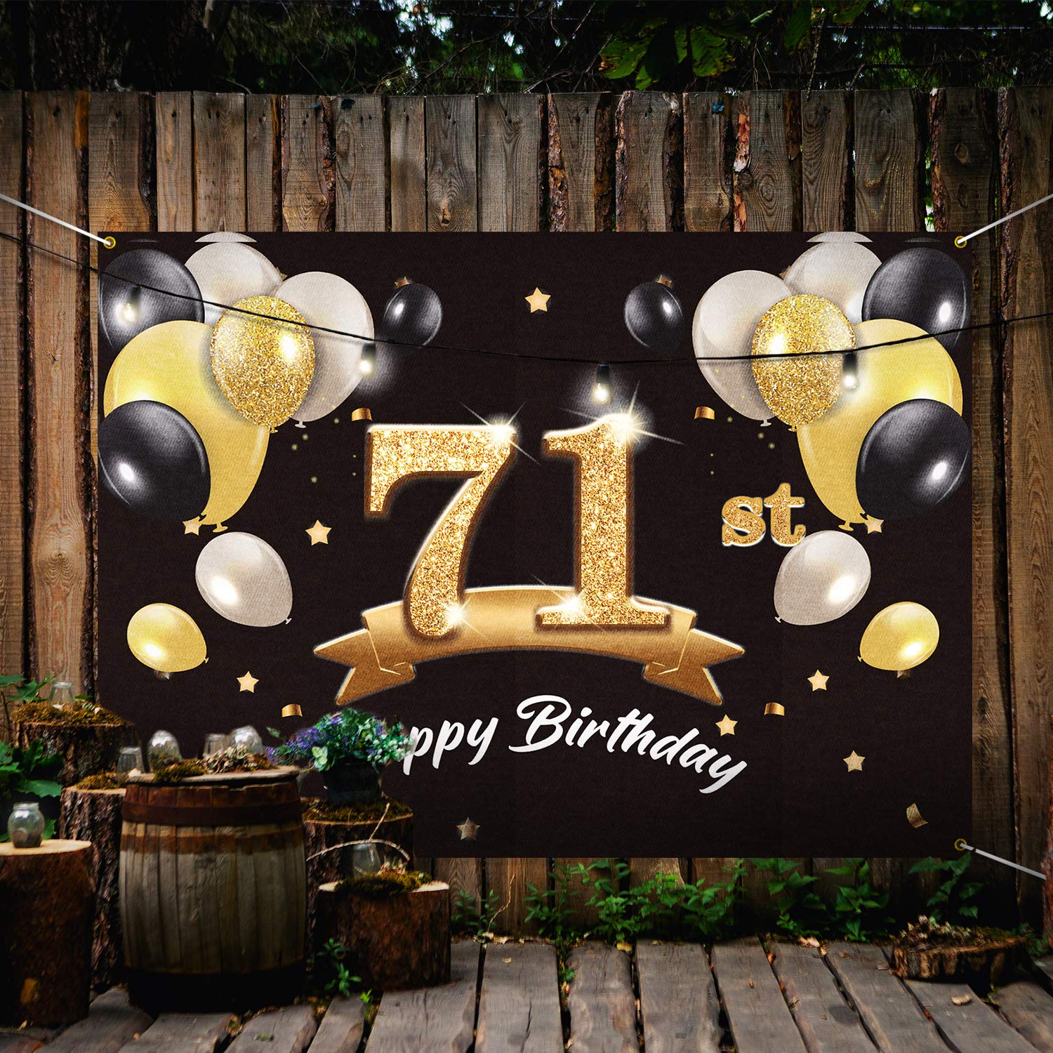 PAKBOOM Happy 71st Birthday Banner Backdrop - 71 Birthday Party Decorations Supplies for Men - Black Gold 4 x 6ft