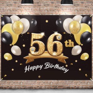 pakboom happy 56th birthday banner backdrop - 56 birthday party decorations supplies for men - black gold 4 x 6ft