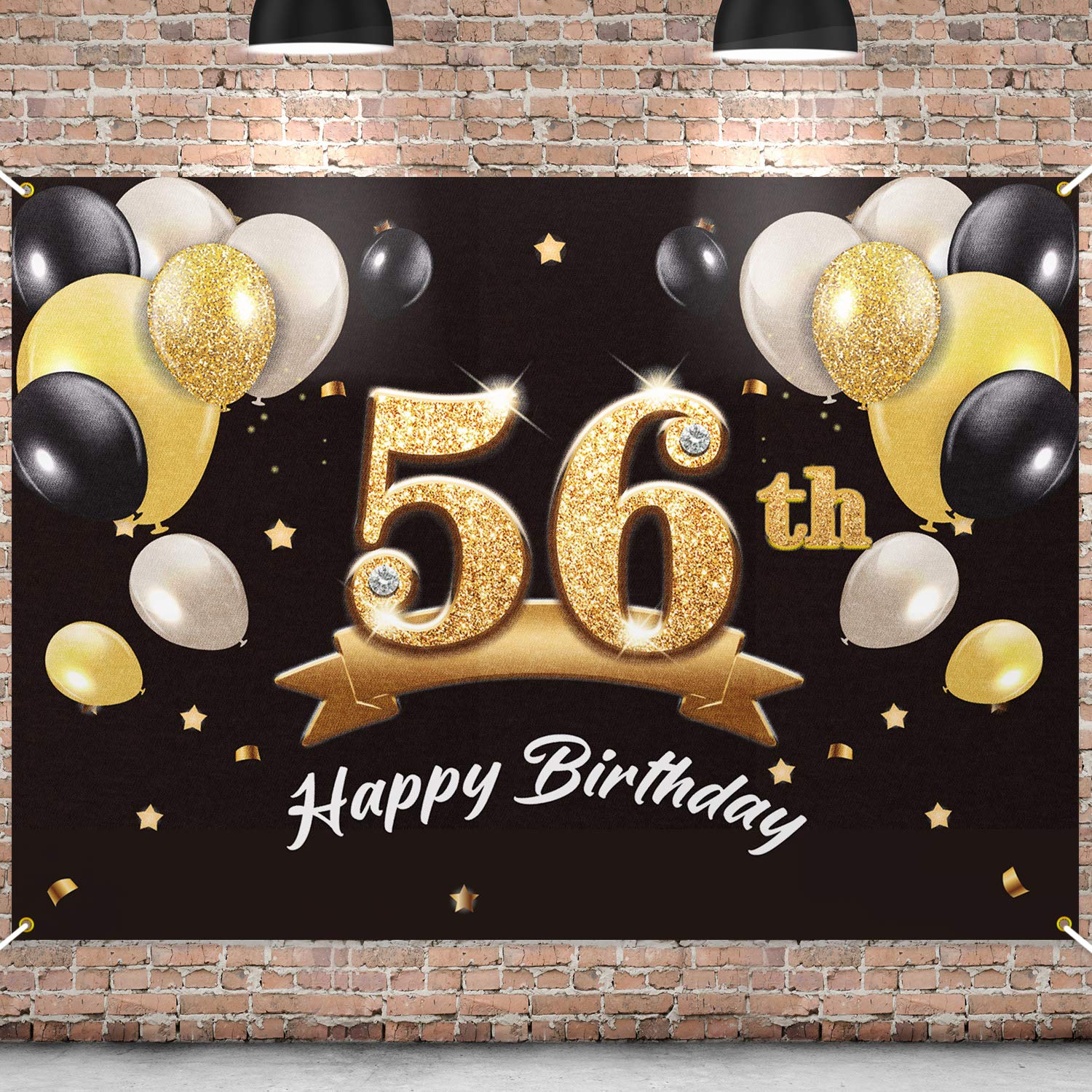 PAKBOOM Happy 56th Birthday Banner Backdrop - 56 Birthday Party Decorations Supplies for Men - Black Gold 4 x 6ft