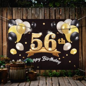 PAKBOOM Happy 56th Birthday Banner Backdrop - 56 Birthday Party Decorations Supplies for Men - Black Gold 4 x 6ft