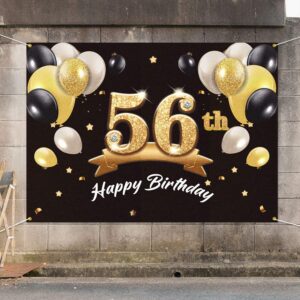 PAKBOOM Happy 56th Birthday Banner Backdrop - 56 Birthday Party Decorations Supplies for Men - Black Gold 4 x 6ft