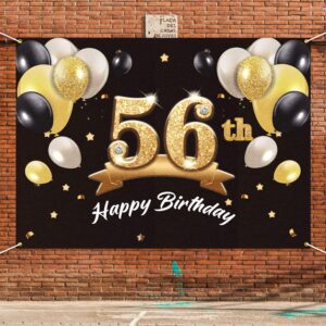 PAKBOOM Happy 56th Birthday Banner Backdrop - 56 Birthday Party Decorations Supplies for Men - Black Gold 4 x 6ft