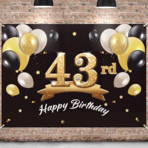 pakboom happy 43rd birthday banner backdrop - 43 birthday party decorations supplies for men - black gold 4 x 6ft