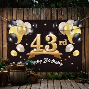 PAKBOOM Happy 43rd Birthday Banner Backdrop - 43 Birthday Party Decorations Supplies for Men - Black Gold 4 x 6ft