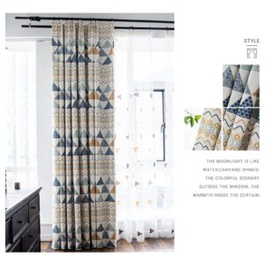 Linen Blackout Window Curtain Triangle Geometric Boho Curtains 96 Inch Long Kids Room Darkening Window Panel Drapes Set for Living, Dining, Bedroom,Diamond Print Window Treatment Drapes ,2 Panels