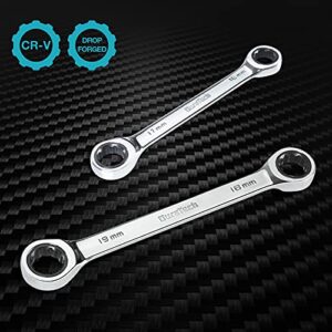 DURATECH Double Box End Ratcheting Wrench Set, Metric, 6-Piece, 8-19mm, CR-V Steel, with Rolling Pouch