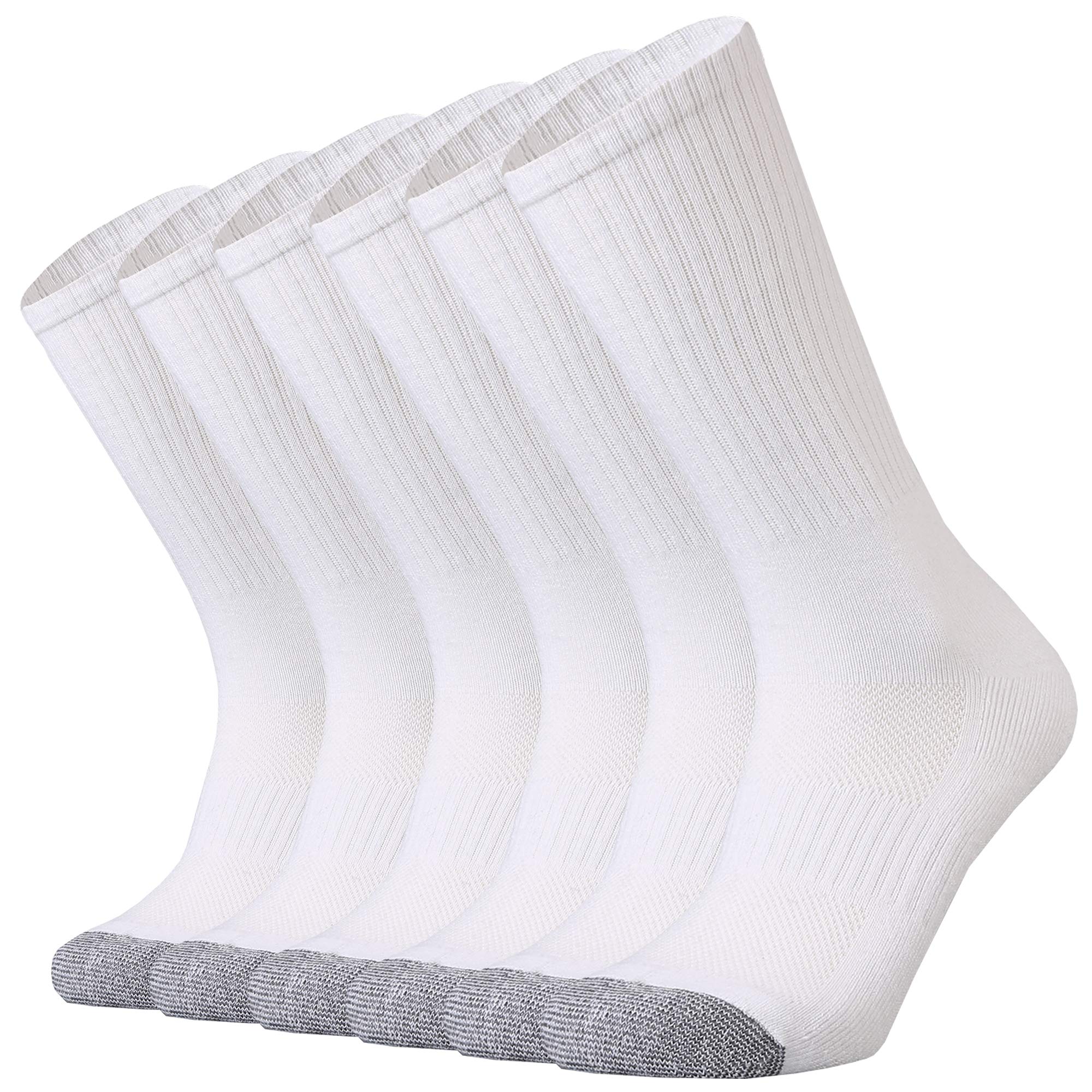SOX TOWN Unisex Cushioned Crew Training Athletic Socks Men & Women with Combed Cotton Moisture Wicking Breathable Performance(White XL)