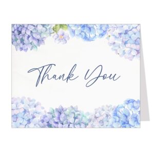 hydrangea thank you cards wildflower blue notes bridal shower baby sprinkle birthday party office event celebration thanks watercolor hand painted indigo letter writing floral flowers (24 count)